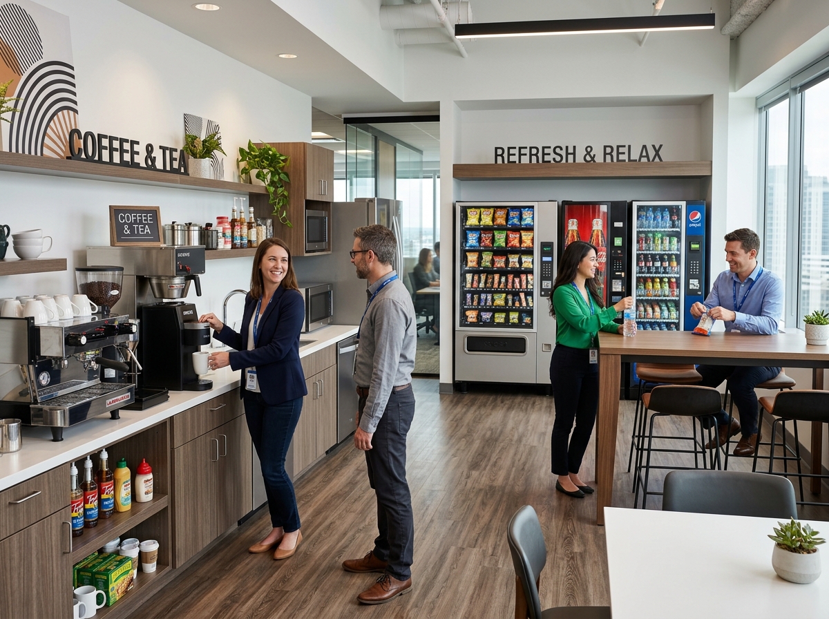 coffee and vending services in a modern corporate breakroom - coffee and vending services